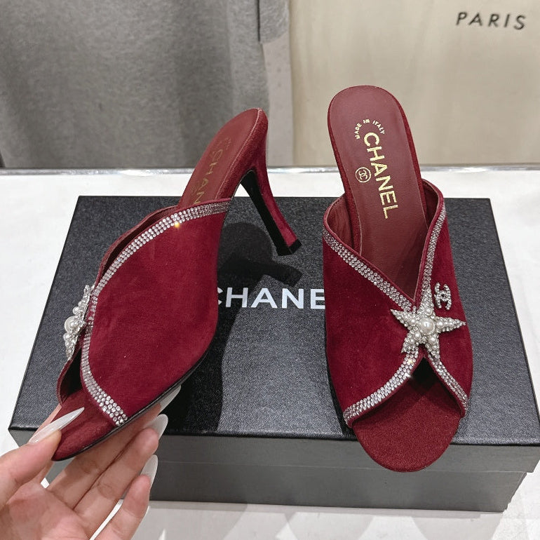 Chanel 2026 High-Heeled Mules 90mm Strass Suede 896436