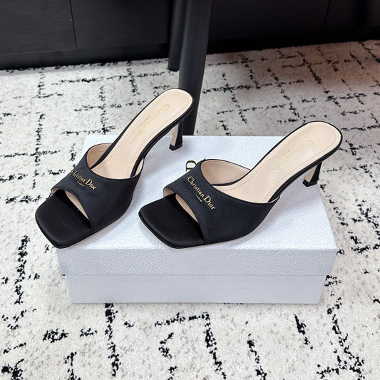 CD Square-Toed Sandal Black Satin 617518