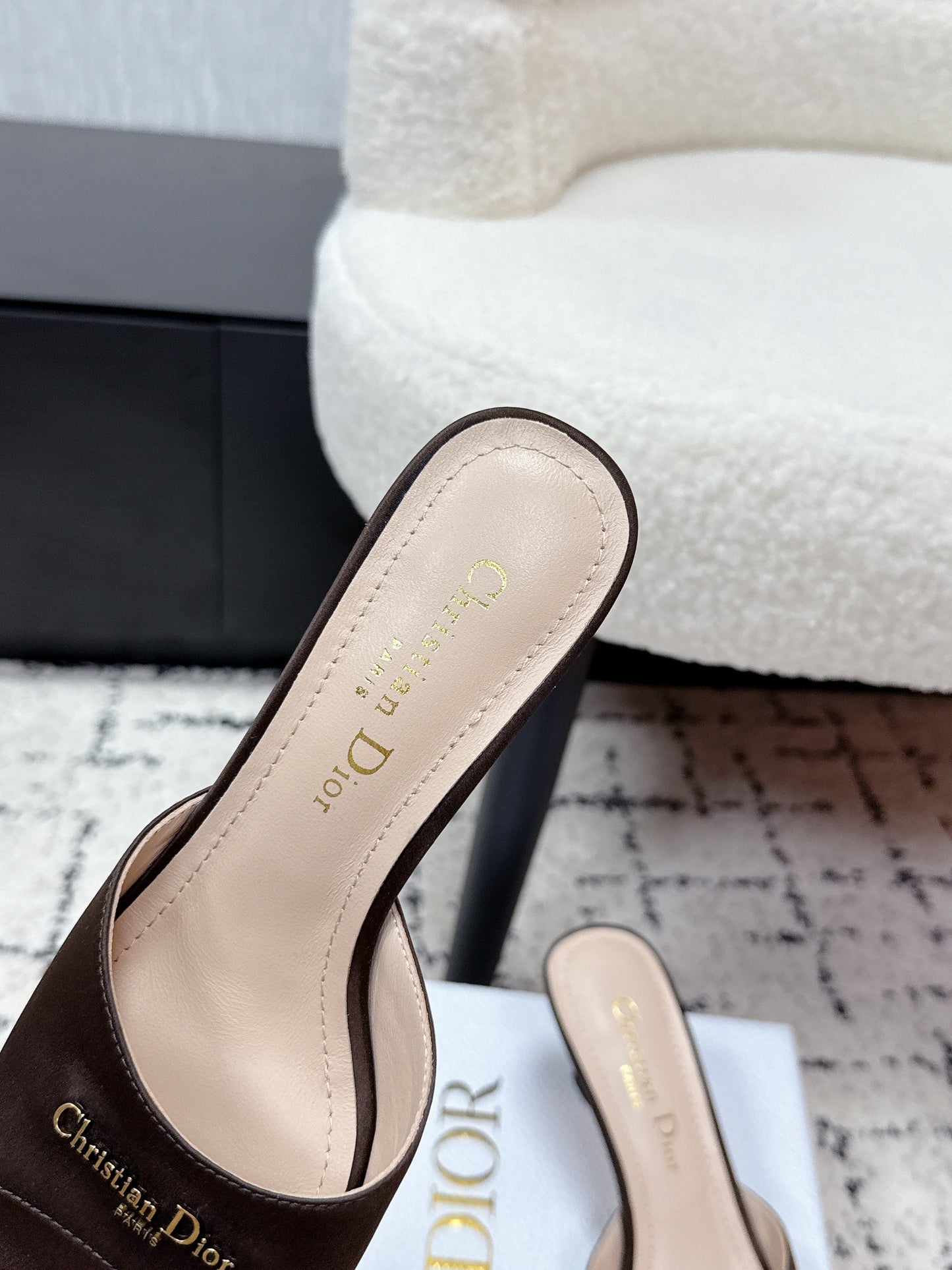 CD Square-Toed Sandal Brown Satin 617520