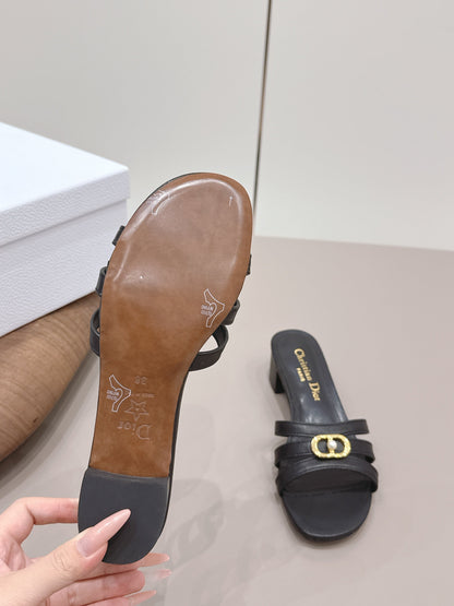 CD 26s 30M Sandal 4.5cm Black Calfskin 738219