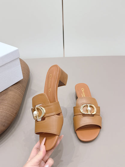 CD Sandal Mule 30 Montaigne 4.5cm Tan Calfskin 738331
