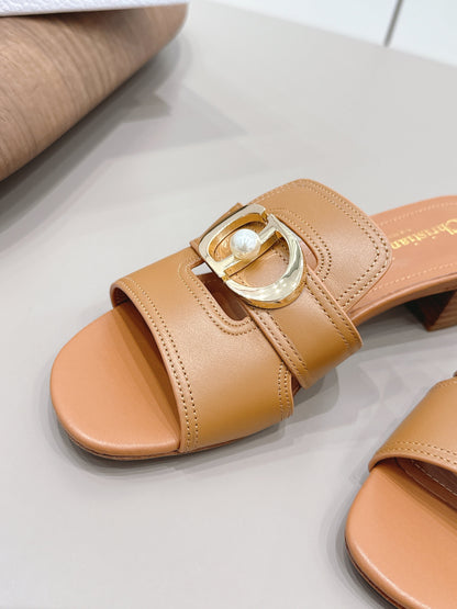 CD Sandal Mule 30 Montaigne 4.5cm Tan Calfskin 738331