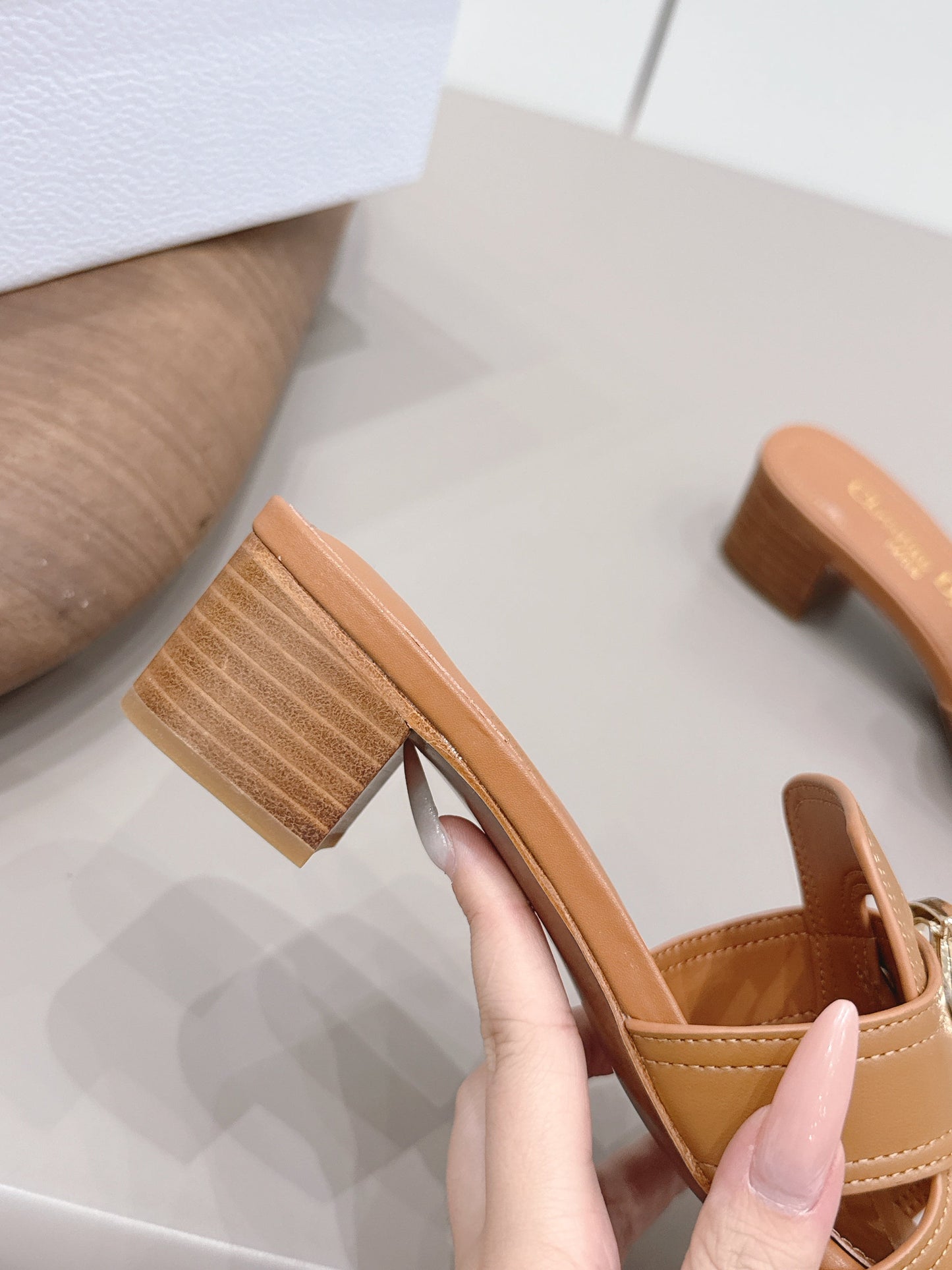 CD Sandal Mule 30 Montaigne 4.5cm Tan Calfskin 738331