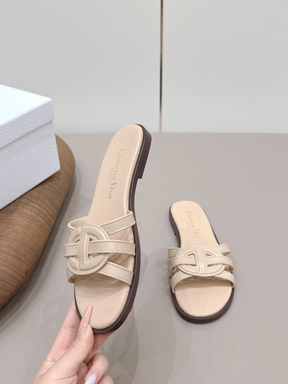 CD 26s D-Club Slide Sandal Beige Calfskin 738247