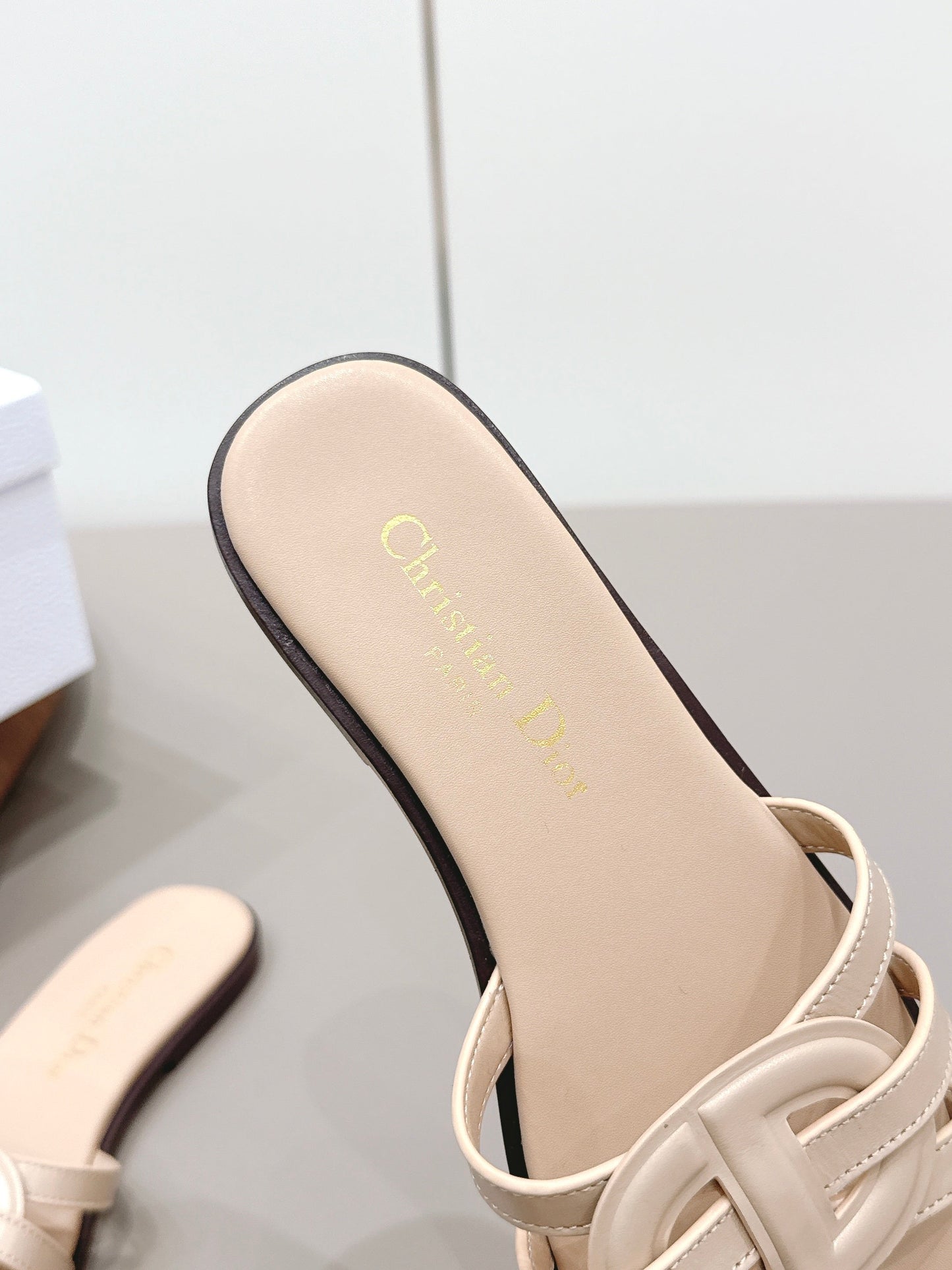 CD 26s D-Club Slide Sandal Beige Calfskin 738247