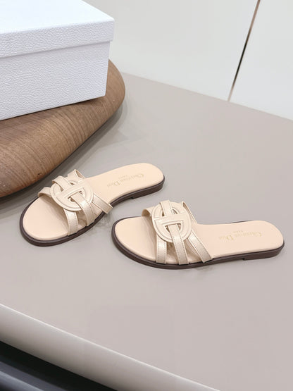 CD 26s D-Club Slide Sandal Beige Calfskin 738247