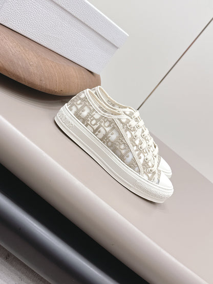 CD Walk'n'Dior Sneaker White Taupe Cotton Mesh 739320