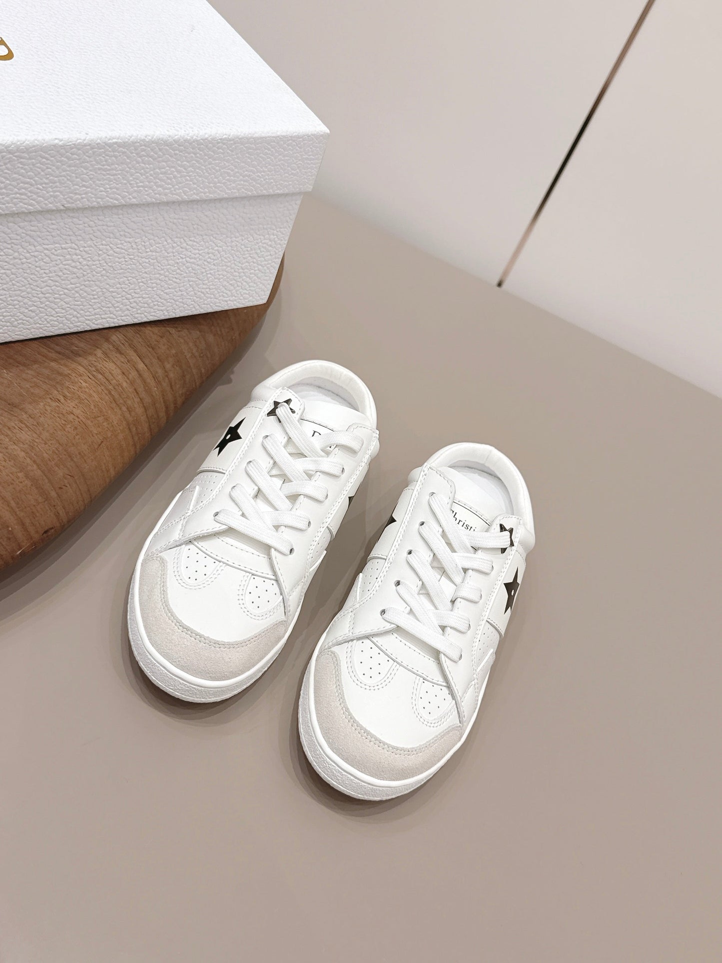 CD Dior Black Star Mule White Suede Leather 739311