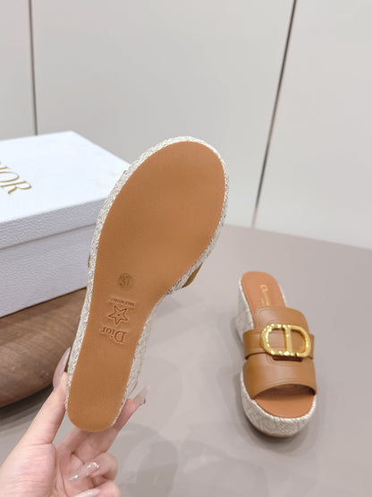 CD 30 Montaigne Wedge Slides 8cm Tan Calfskin 738318