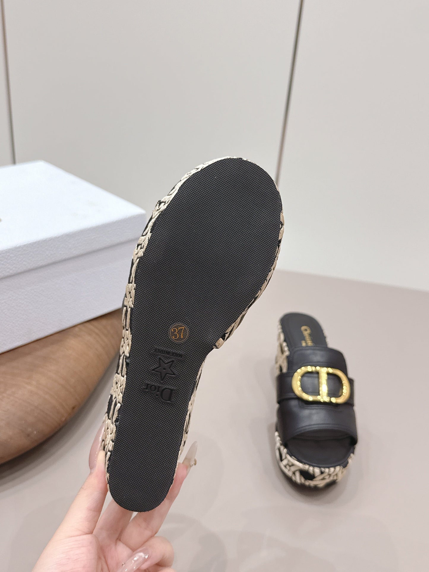 CD 30 Montaigne Wedge Slides 8cm Black Calfskin 738317