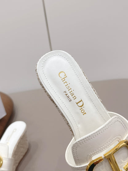 CD 30 Montaigne Wedge Slides 8cm White Calfskin 738320