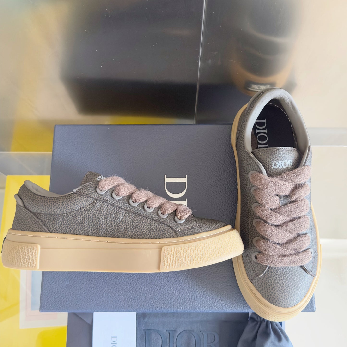 CD 26 B33 Platform Sneakers Dark Gray Monogram Cowhide 609188
