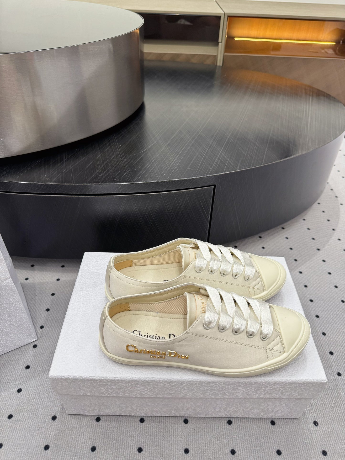 Dior Lucky Sneaker Ivory Satin 618069