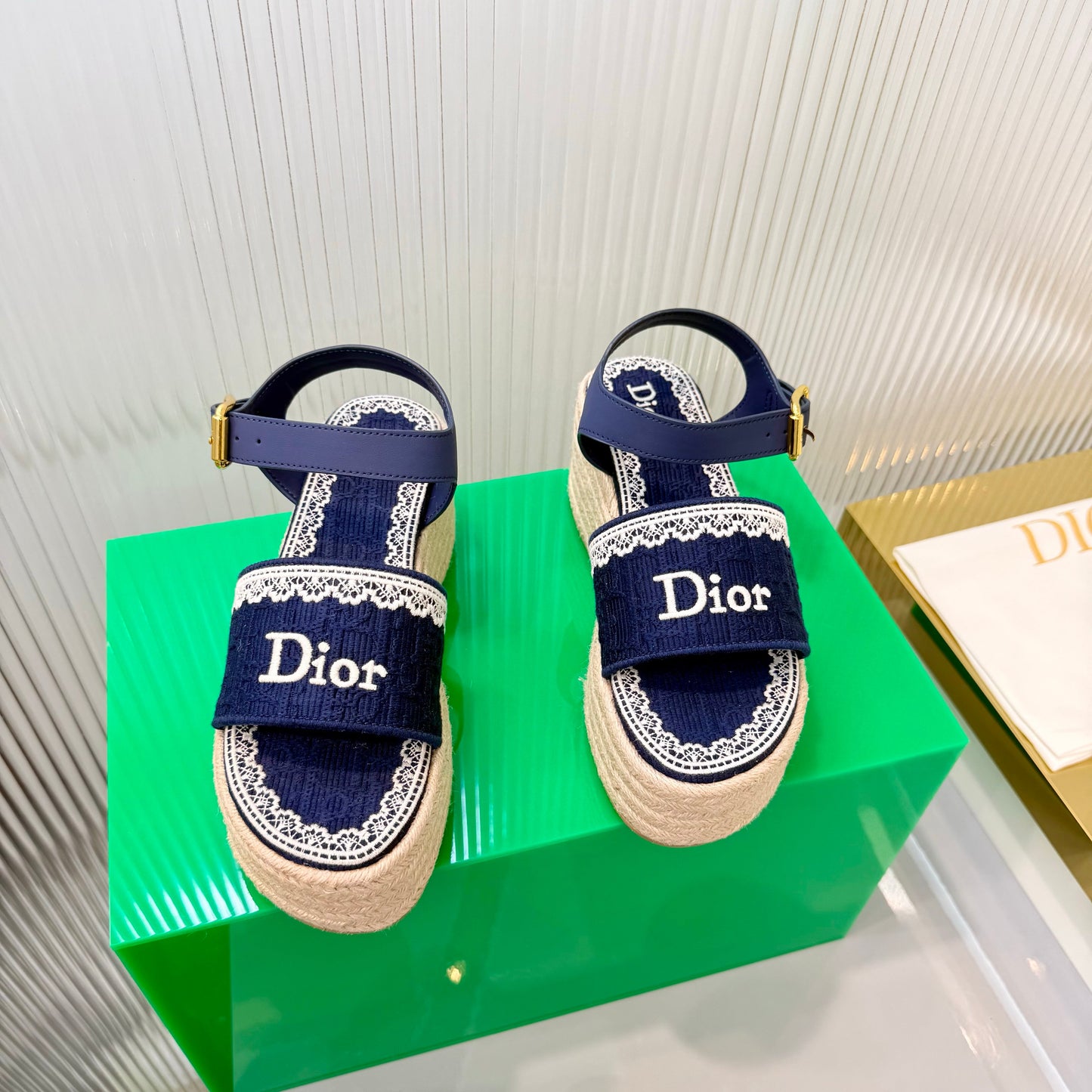 CD Dentelle Wedge Sandals Dark Blue Cotton 832466