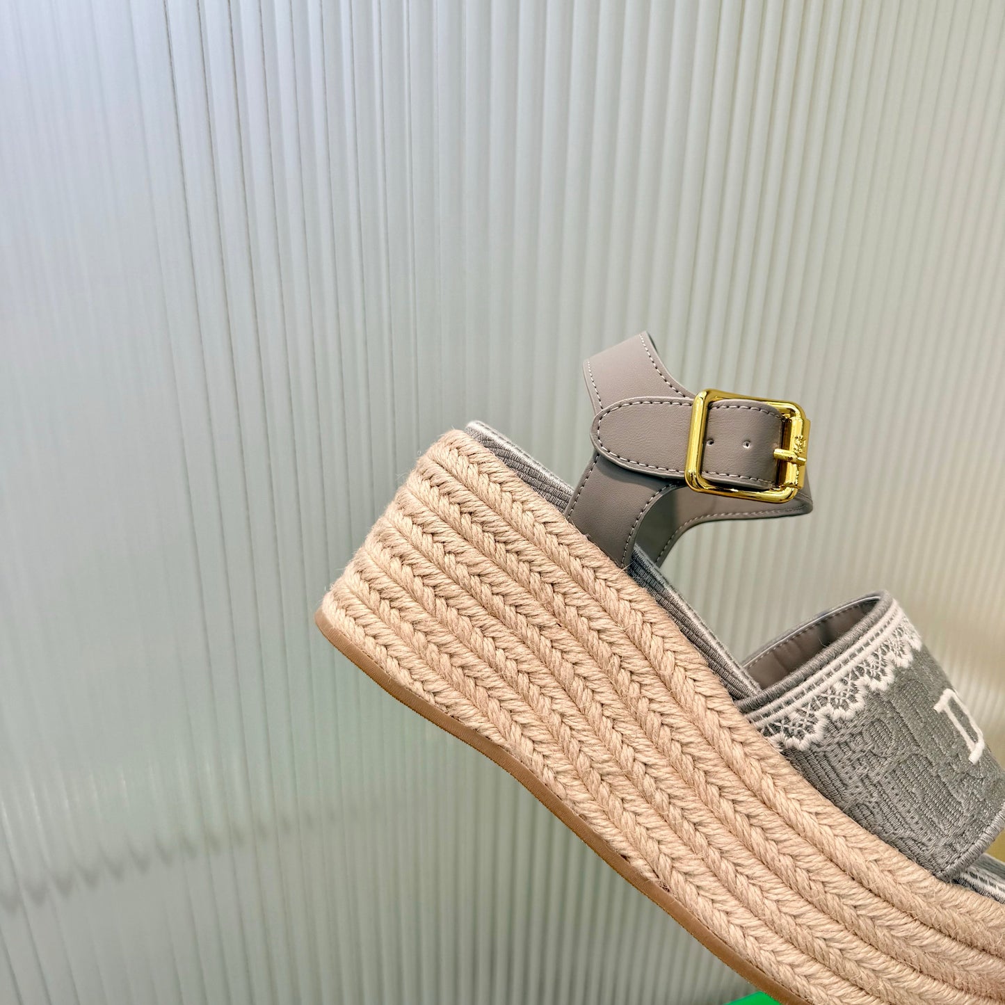 CD Dentelle Wedge Sandals Light Grey Cotton 832467