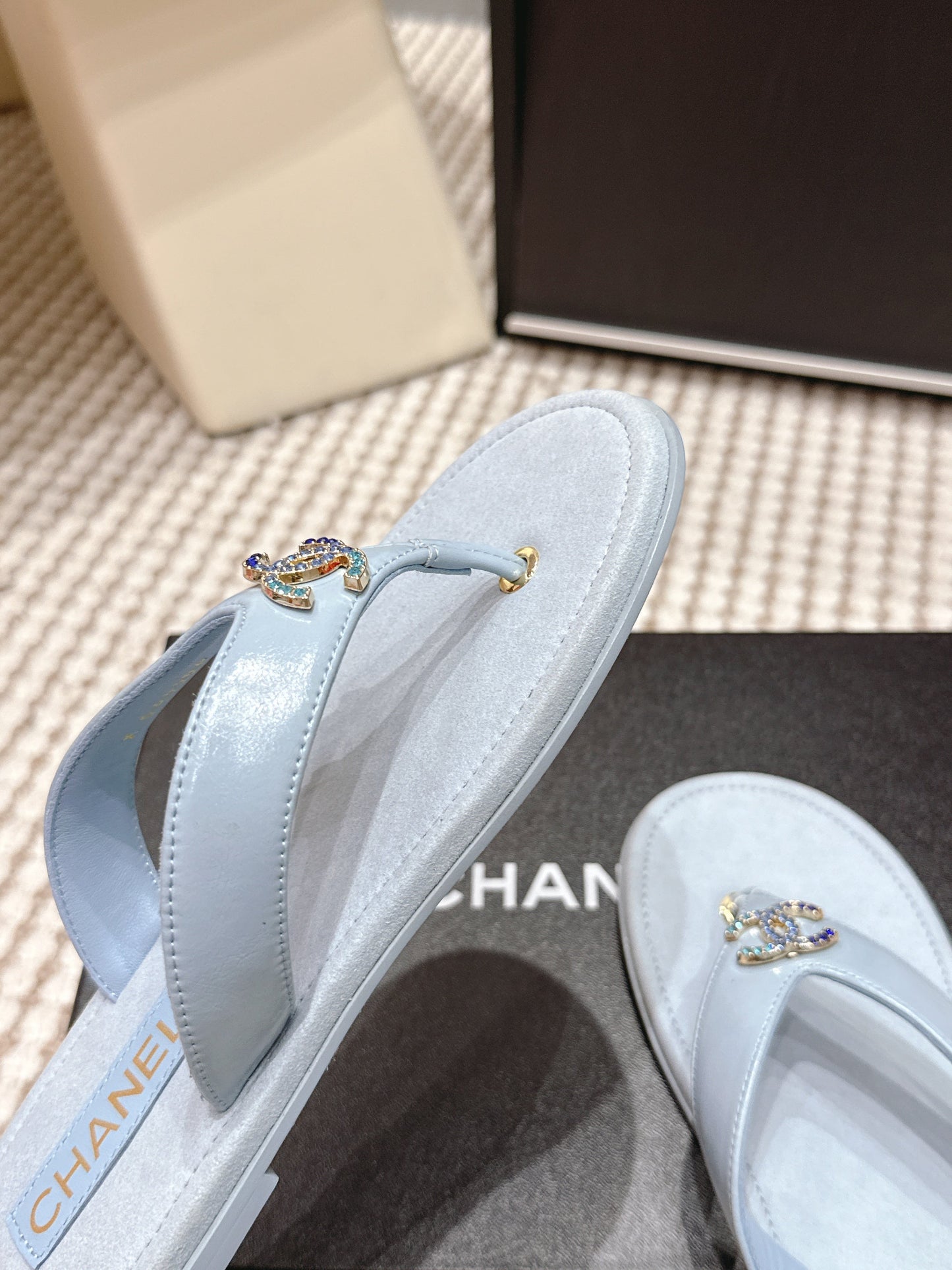 CC 26s Thong Sandals Baby Blue Suede Sheepskin 632356
