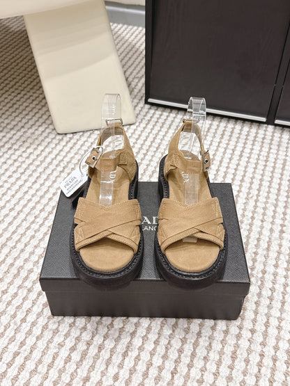 PRA 2026S Platform Sandals Beige Black Canvas 657526
