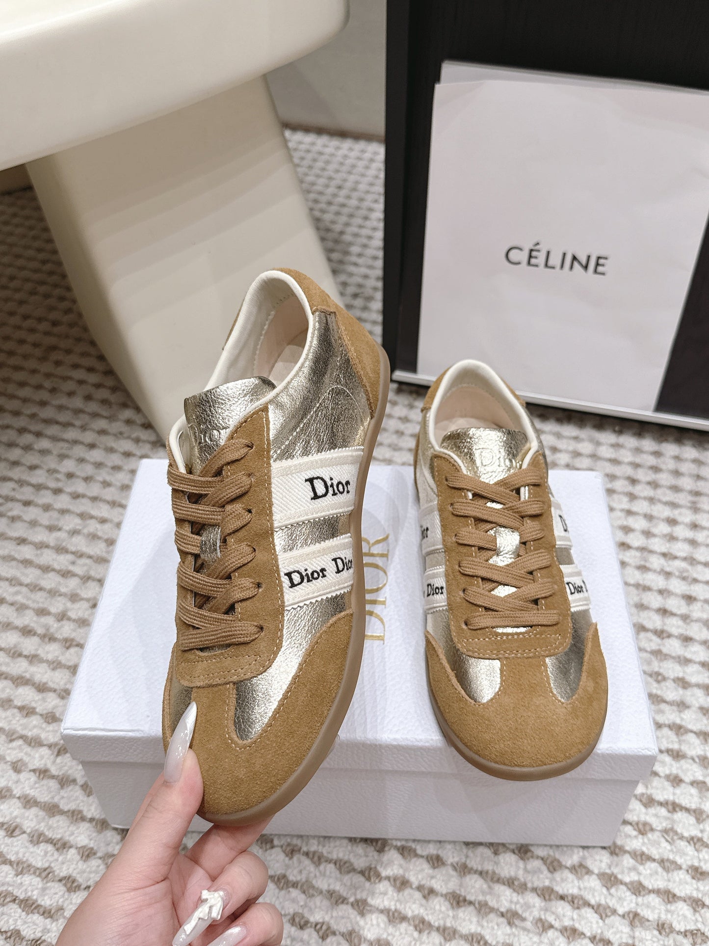 CD Ribbon Sneaker Brown Sliver Suede Leather 930295