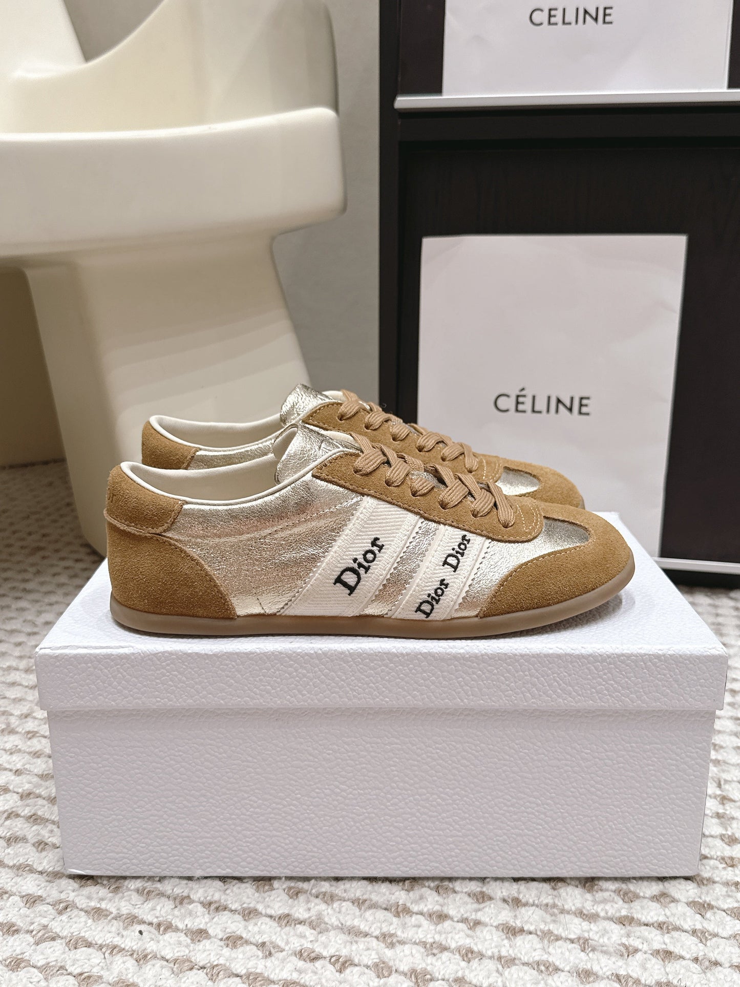CD Ribbon Sneaker Brown Sliver Suede Leather 930295