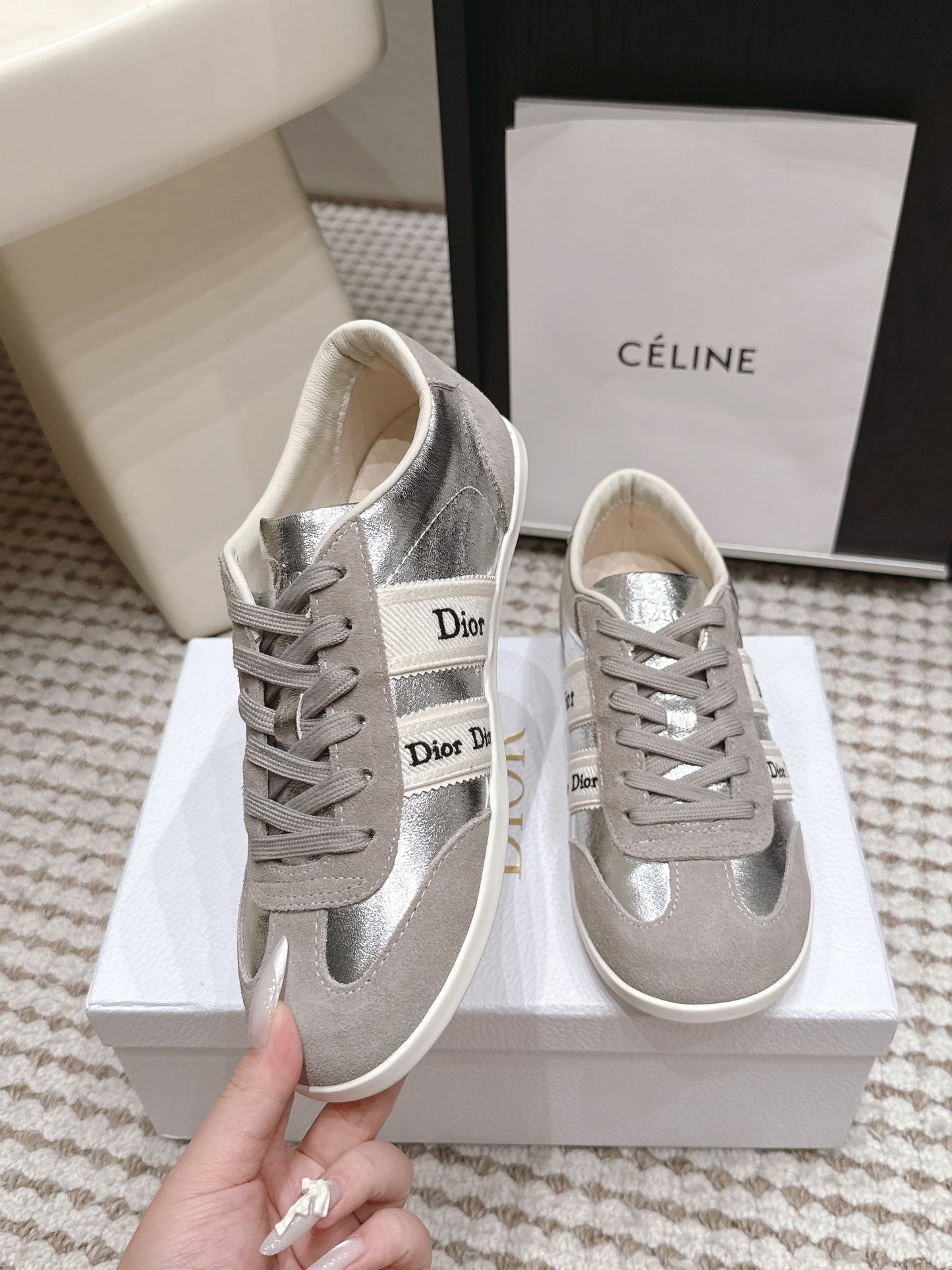 CD Ribbon Sneaker Sliver Suede Leather  930297