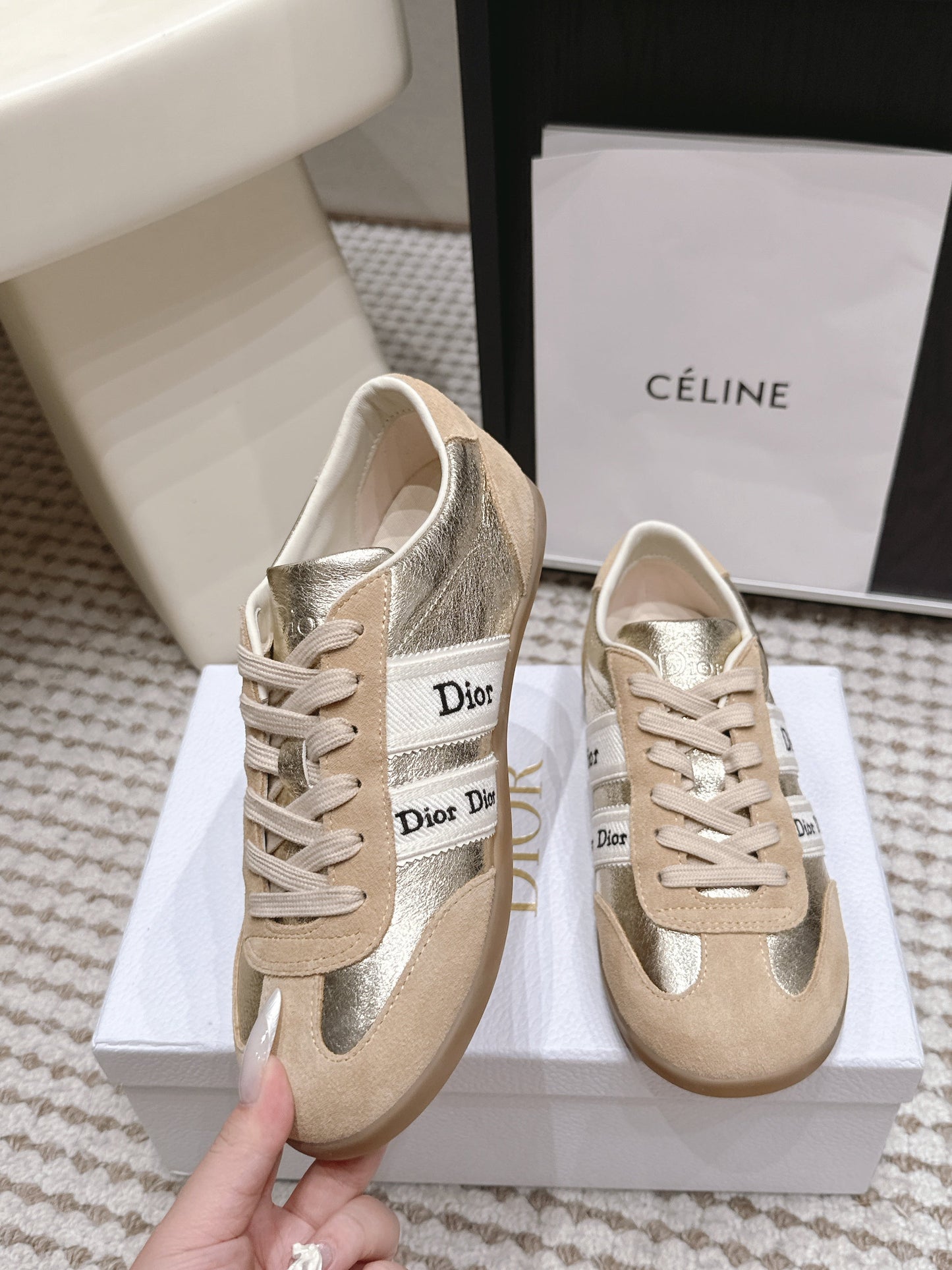 CD Ribbon Sneaker Sliver Khaki Suede Leather  930298