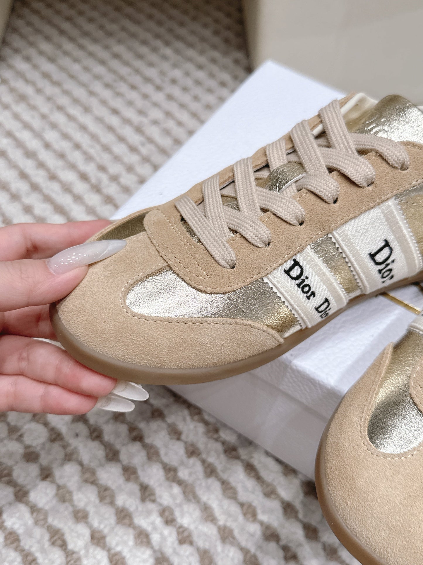 CD Ribbon Sneaker Sliver Khaki Suede Leather  930298