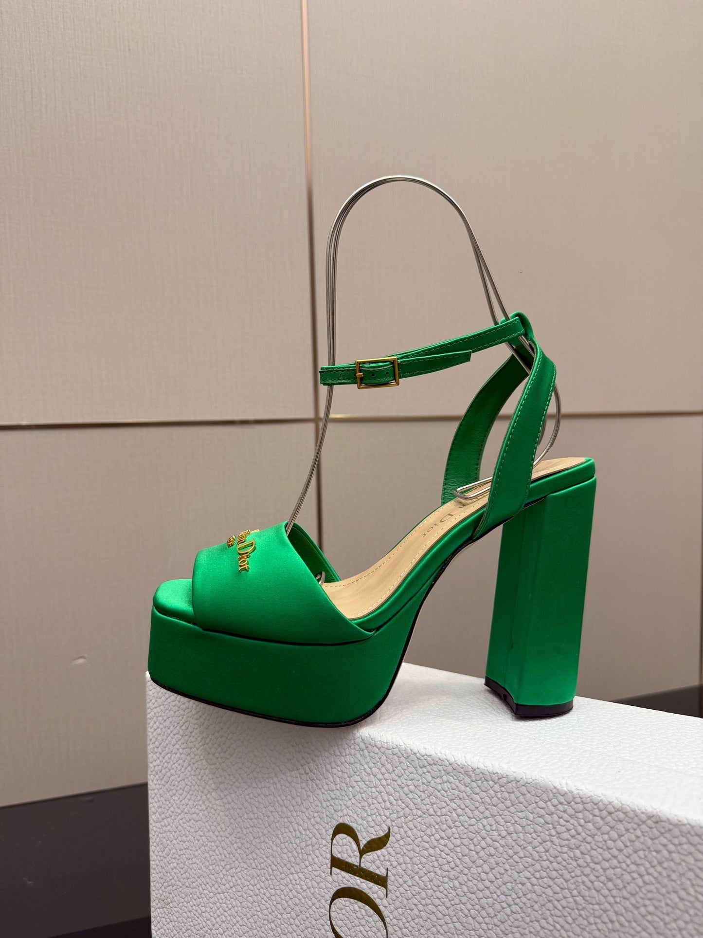 CD 26s High Heel Sandals 120 Mm In Green Satin
