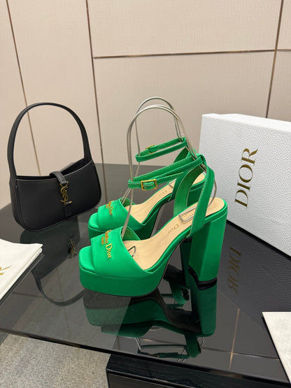 CD 26s High Heel Sandals 120 Mm In Green Satin