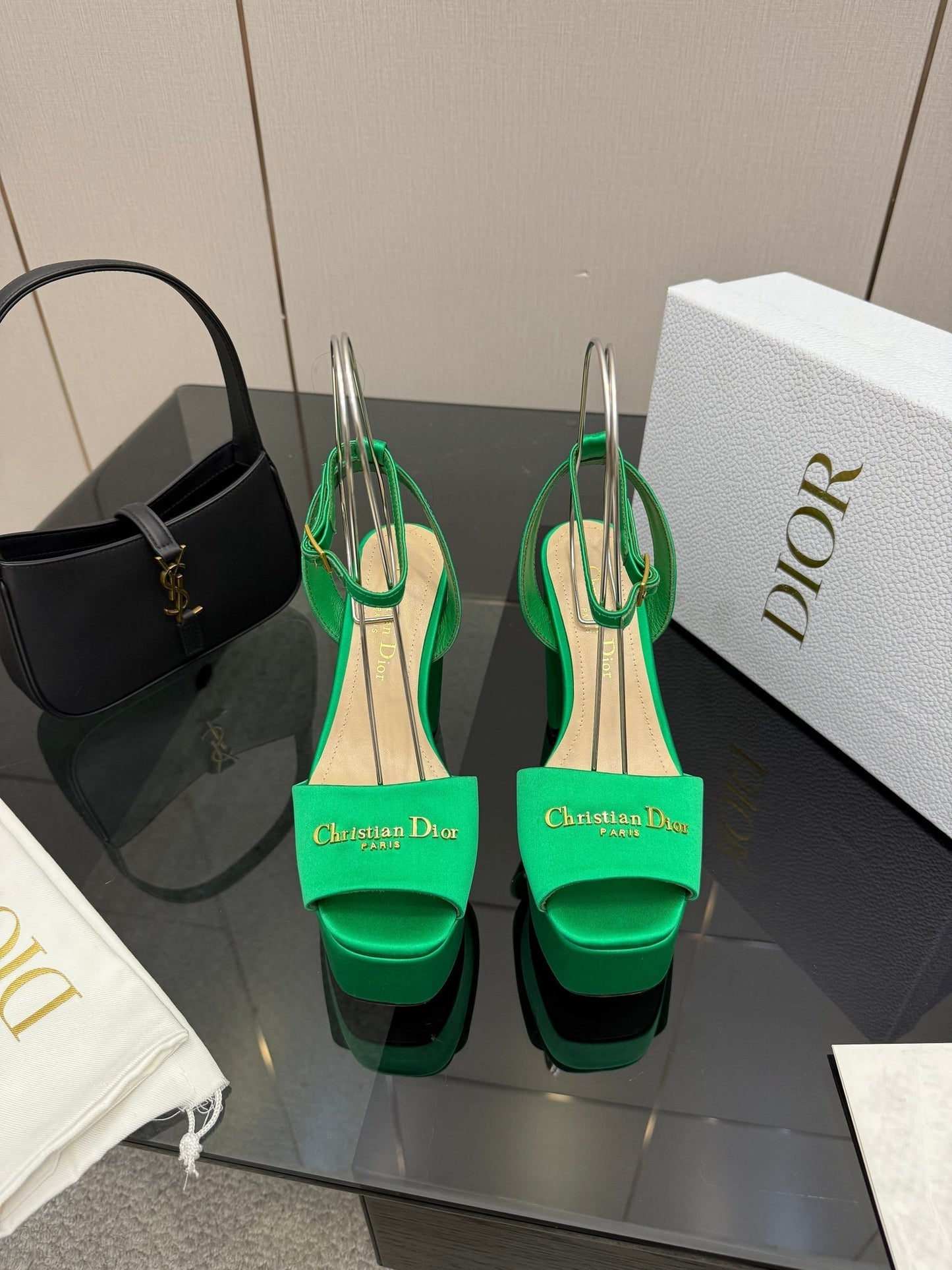 CD 26s High Heel Sandals 120 Mm In Green Satin
