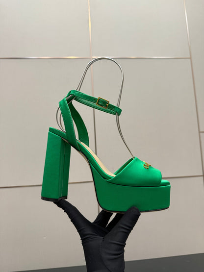 CD 26s High Heel Sandals 120 Mm In Green Satin