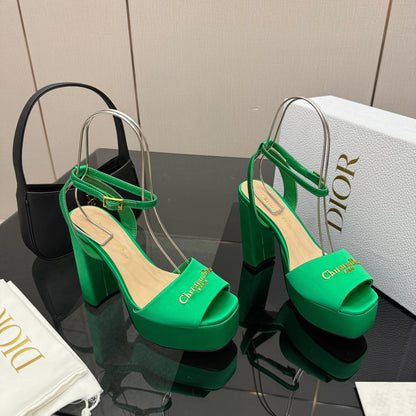 CD 26s High Heel Sandals 120 Mm In Green Satin
