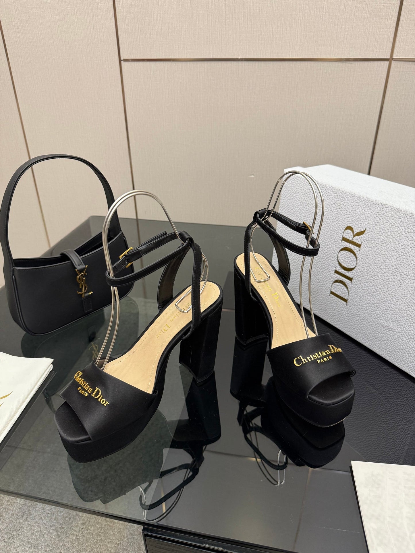 CD 26s High Heel Sandals 120mm Black Satin