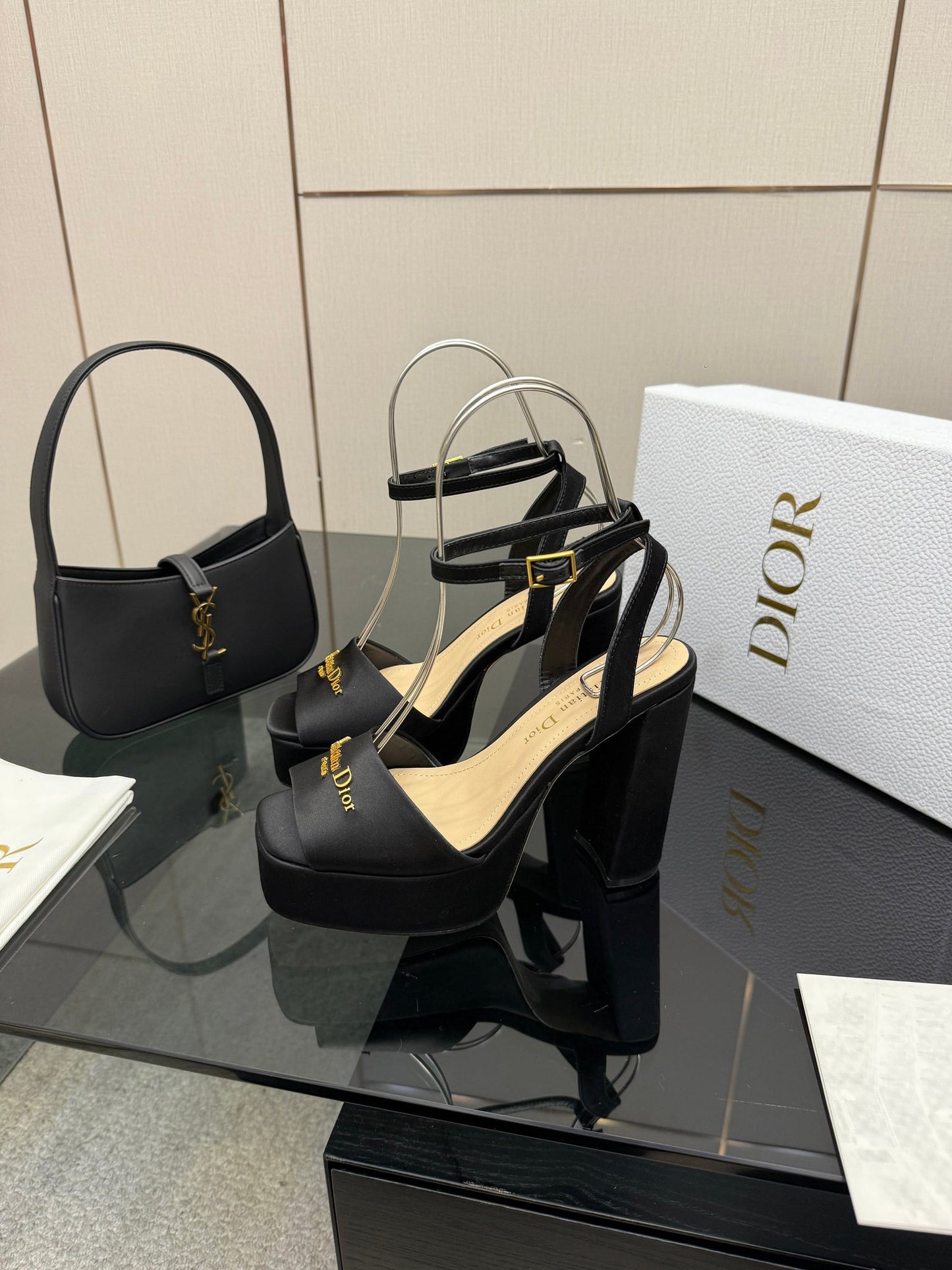 CD 26s High Heel Sandals 120mm Black Satin
