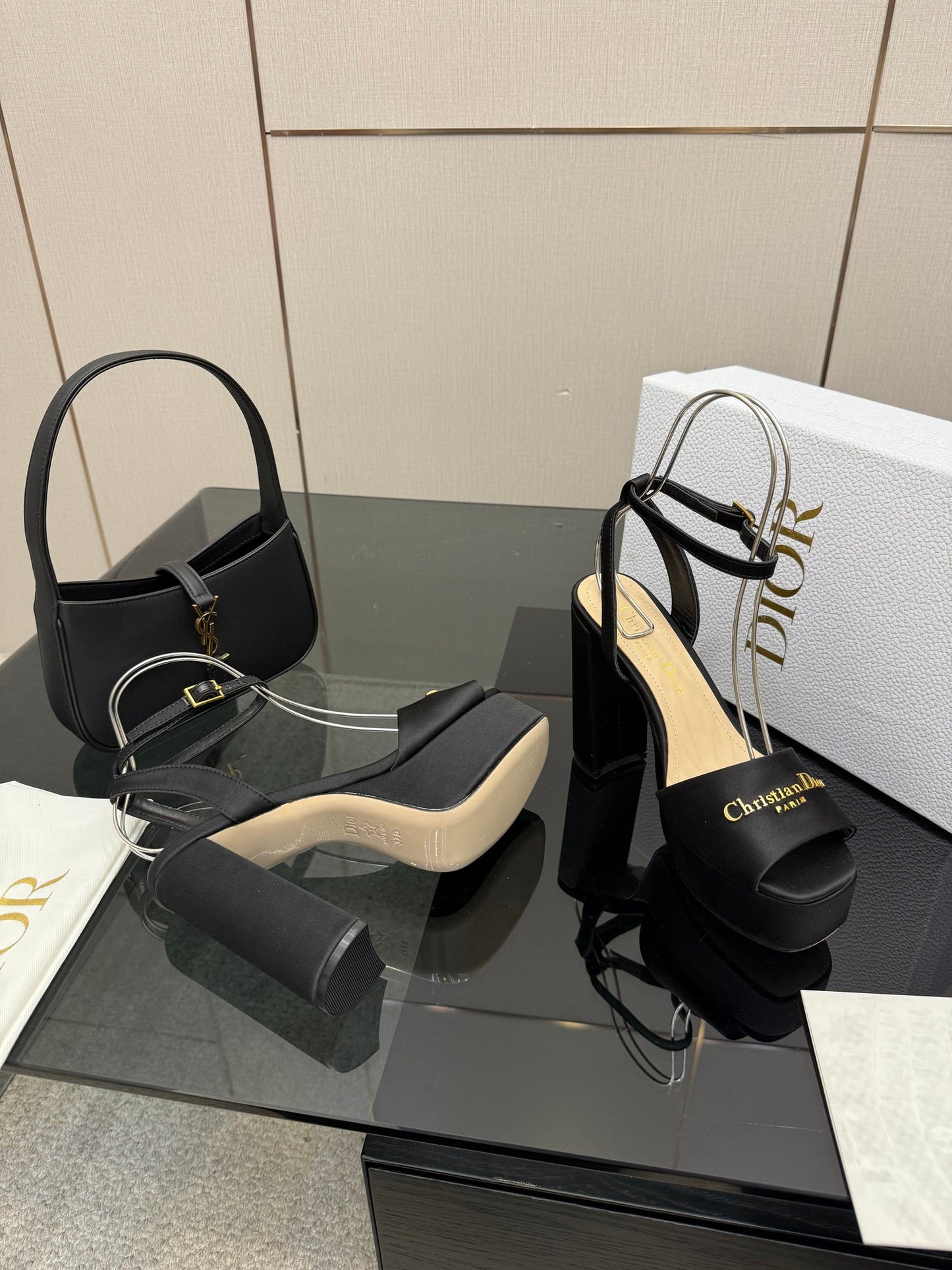 CD 26s High Heel Sandals 120mm Black Satin