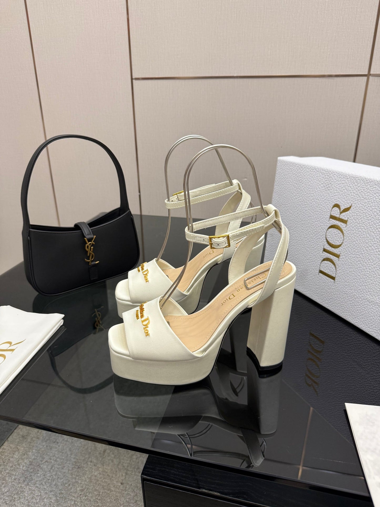 CD 26s High Heel Sandals 120mm White Satin