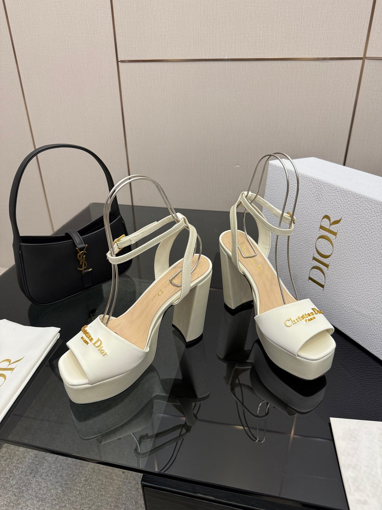 CD 26s High Heel Sandals 120mm White Satin