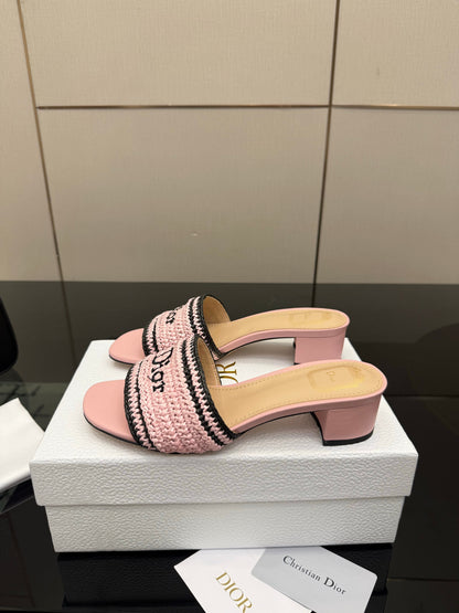 CD Dioriviera Woven Slides 4cm Pink Fabric Goatskin 828258