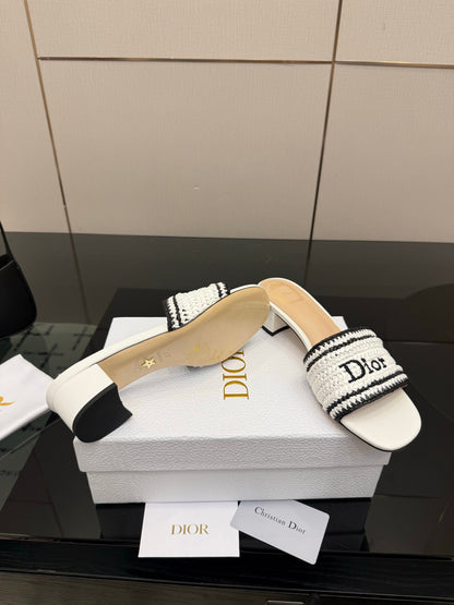 CD Dioriviera Woven Slides 4cm White Fabric Goatskin 828265
