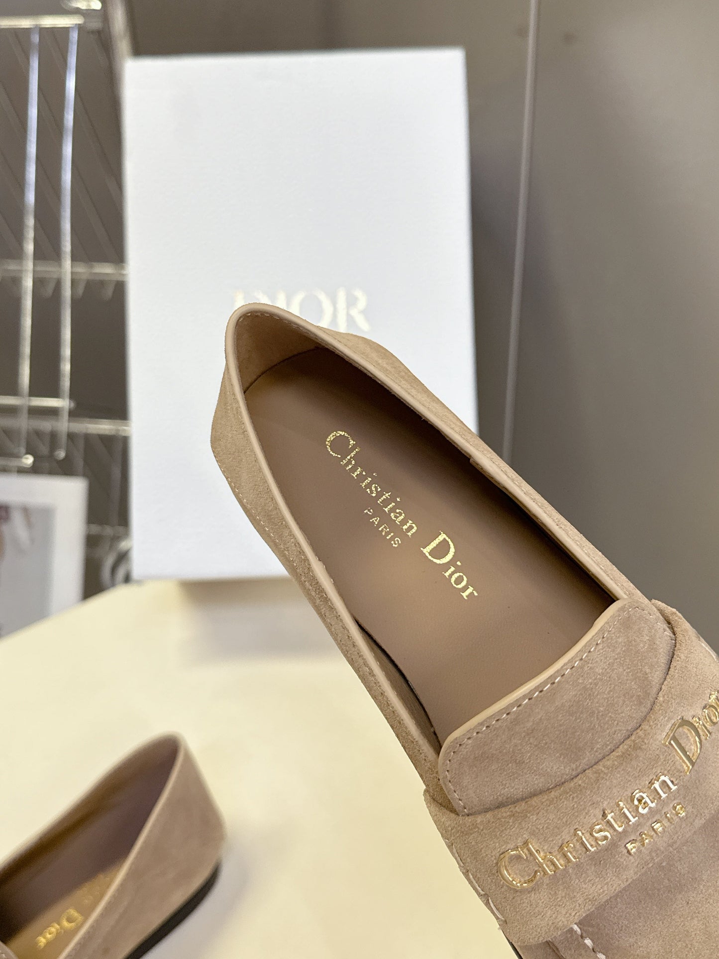 CD  Boy Loafer Rope 5mm  Beige Suede Calfskin  492542