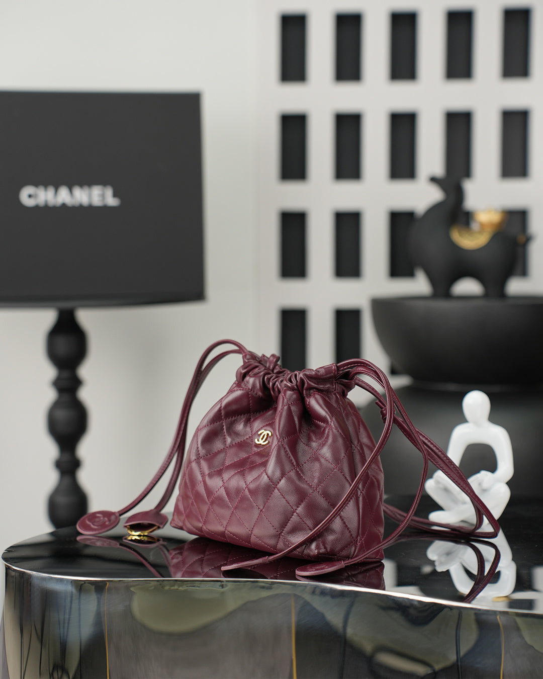 Chanel 26 Drawstring Bag Burgundy Lambskin