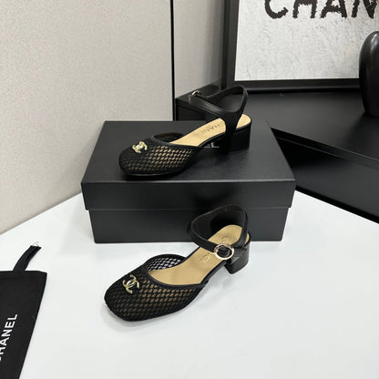 CC 2026 Mary Jane Sandals 45 Black Satin Cowhide 668118