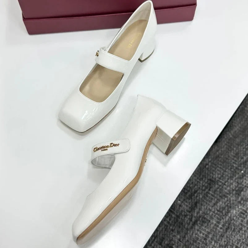 Dior 2026 Square Toe Velcro Chunky Heel Mary Jane Shoes 50mm Patent Leather