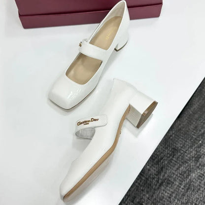 Dior 2026 Square Toe Velcro Chunky Heel Mary Jane Shoes 50mm Patent Leather