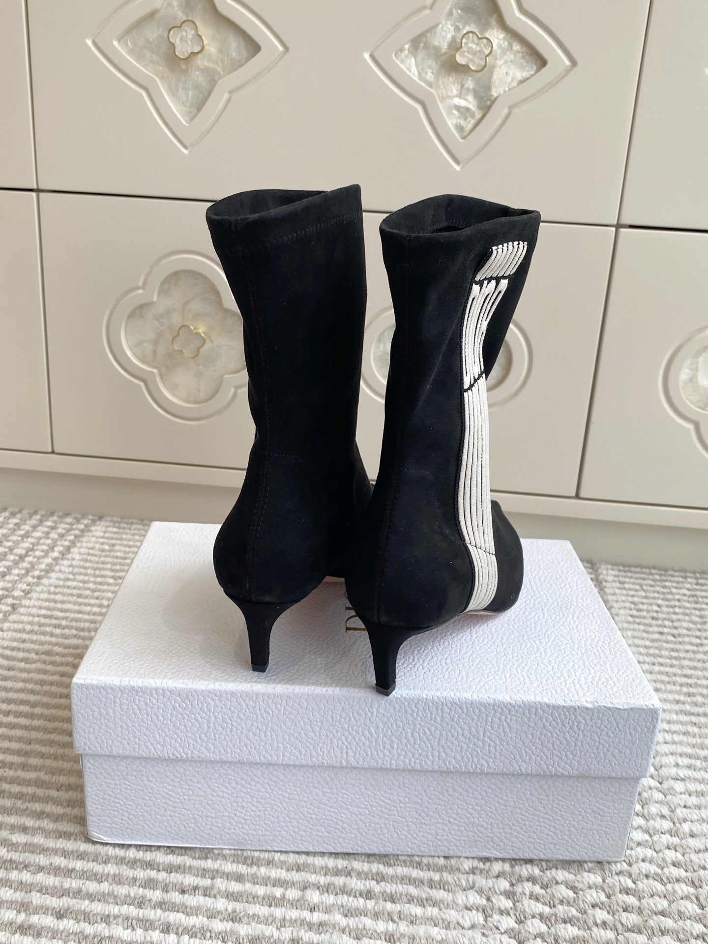 Dior 2025 Tribales Heeled Ankle Boot 50mm Black mix White Suede 501189