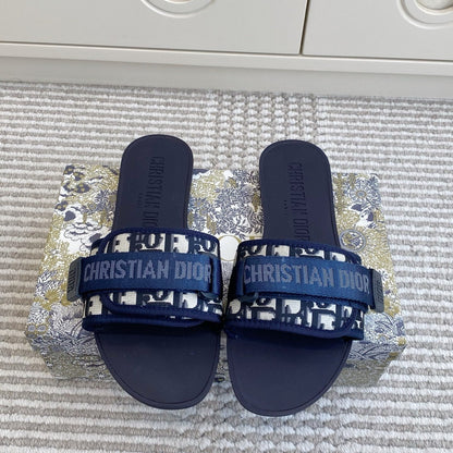 CD 26s Flat Slippers Navy Blue Monogram Canvas Rubber 648133