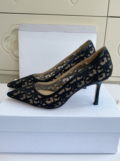 CD 26s Adioable Pump 8cm Monogram Black Beige Mesh Lambskin 909642