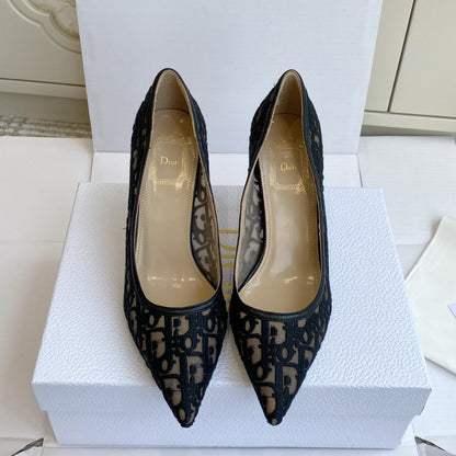 CD 26s Adioable Pump 8cm Monogram Black Beige Mesh Lambskin 909642