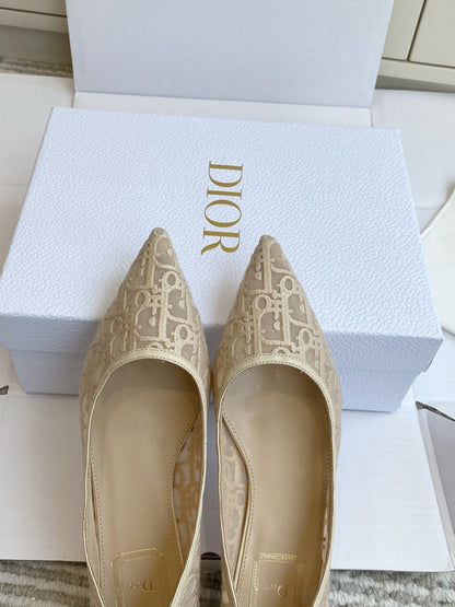 CD 26s Adioable Ballet Flat Monogram Beige Mesh Lambskin 909643