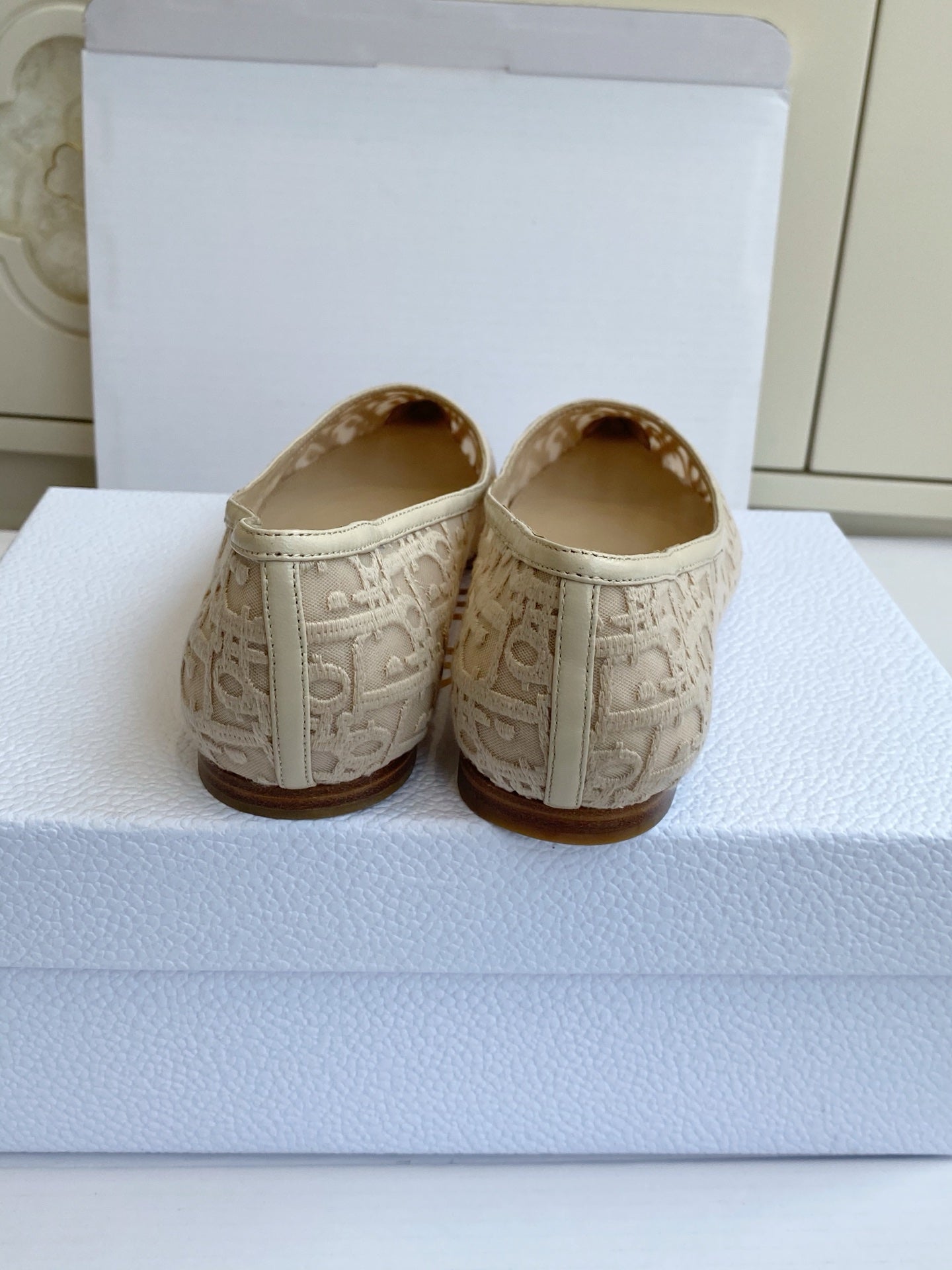 CD 26s Adioable Ballet Flat Monogram Beige Mesh Lambskin 909643
