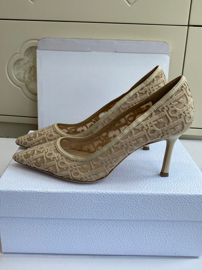 CD 26s Adioable Pump 8cm Monogram Beige Mesh Lambskin 909644